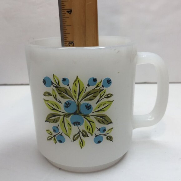 Vintage White Avocado Green Yellow Blue Retro 70's Coffee Mug Cup Leaves Berries - Picture 10 of 11